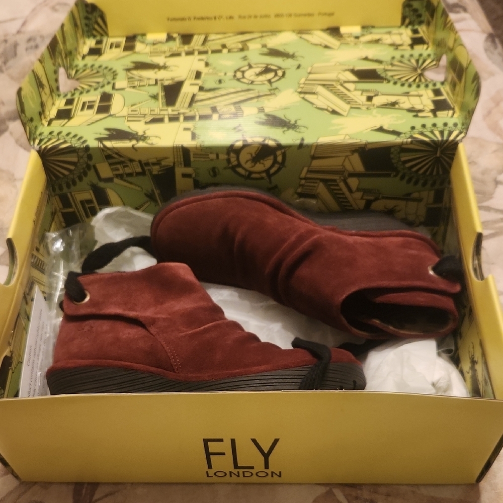 Fly London Burgundy Suede Ankle Boots